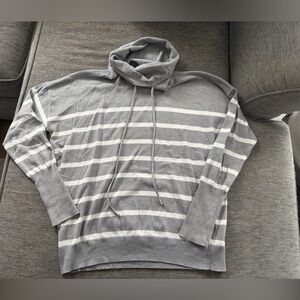 Gray Hoodie Cowlneck Sweater with Drawstrings